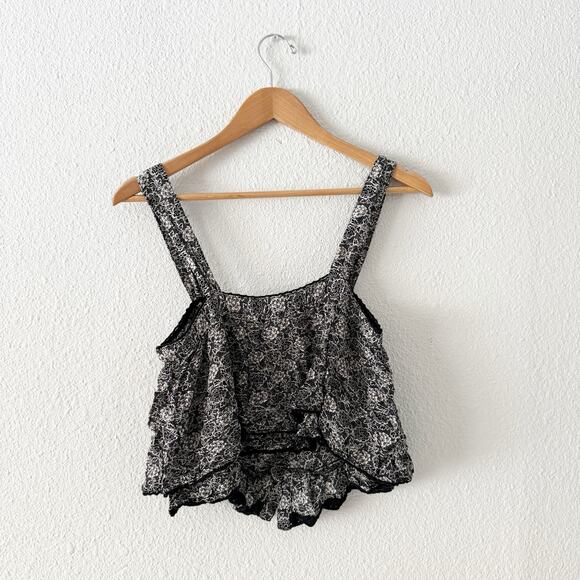 Free People Floral Top Boho Hipster Hippie Bohemian Indie Dark Flower Festival - Picture 4 of 6